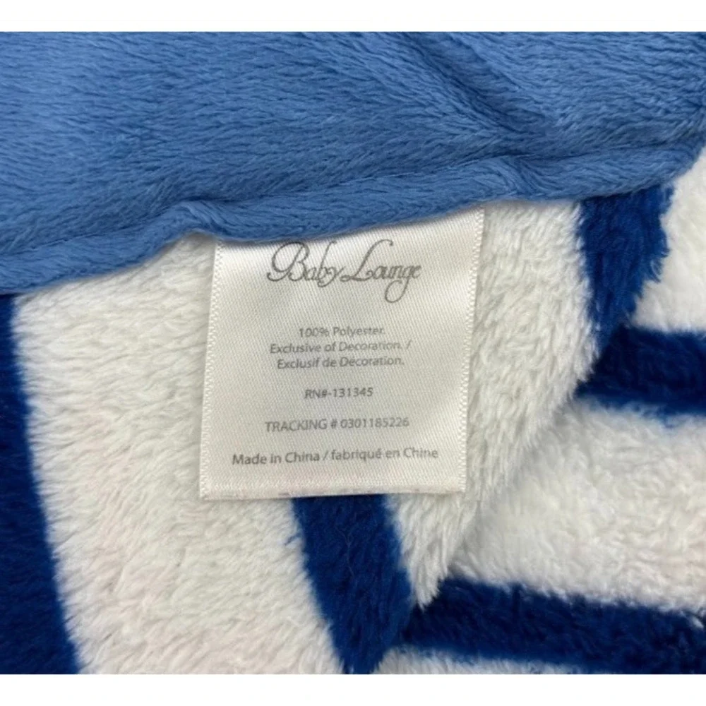 Baby Lounge Blue Stripe ANCHOR Blanket‎ Soft Fleece Embroidered Lovey Nautical